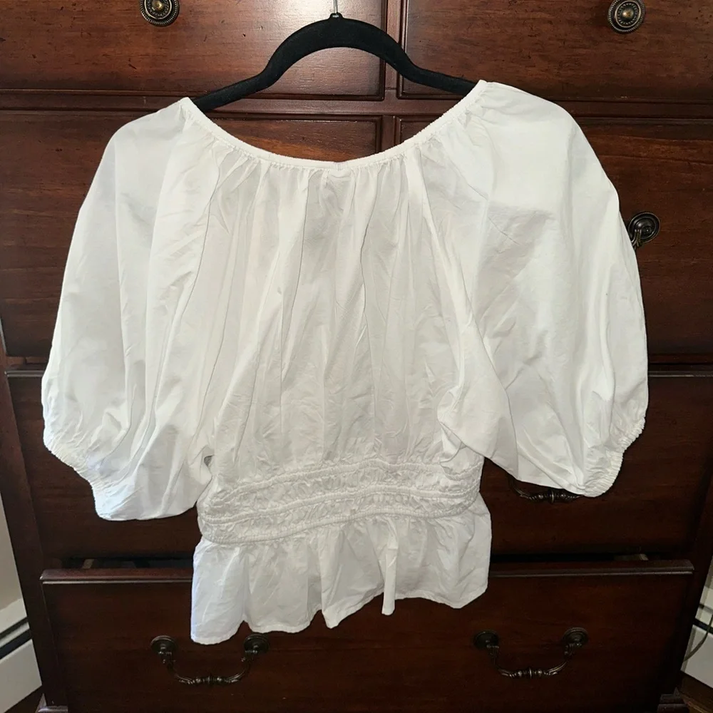 Old Navy White Smocked V-Neck Peplum Top